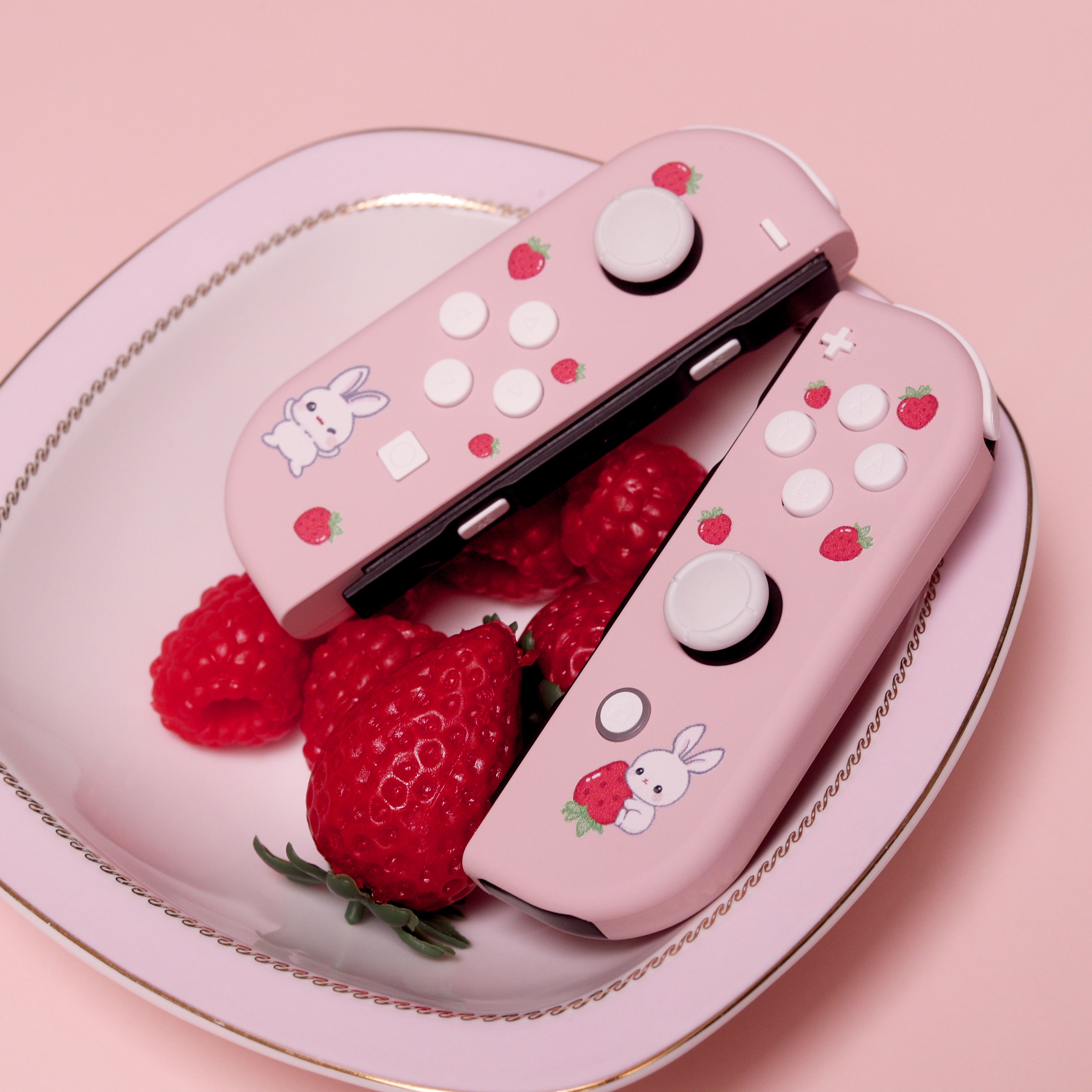 Nintendo Rabbit Pink Custom Strawberry Milk Bunny Pink and White Nintendo Switch Joy-Con Co ...